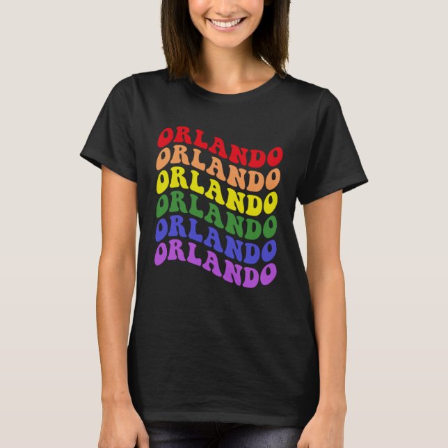 Camiseta Orlando Gay Pride Rainbow LGBTQ LGBT Groovy Retro (Frente)