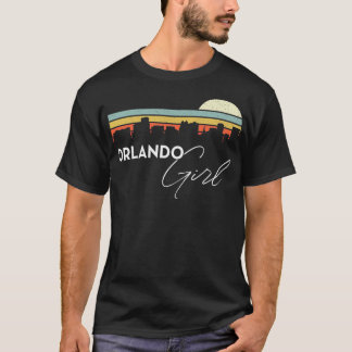 Camiseta Orlando Girl Retro Sunset City Skyline Souvenir