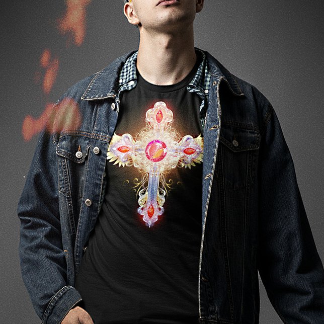 Camiseta Ornamentado brilhante Dourado e prata adorada Cruz (Criador carregado)