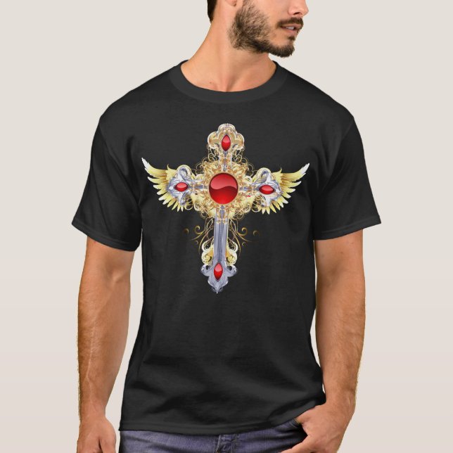 Camiseta Ornamentado Dourado e Prata Adornada Santa Cruz (Frente)