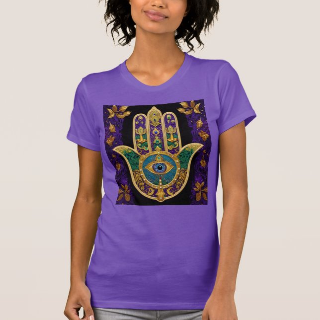 Camiseta Ornamentado Dourado Terceiro Olho Hamsa (Frente)