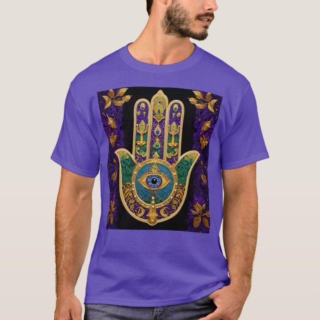 Camiseta Ornamentado Dourado Terceiro Olho Hamsa (Frente)