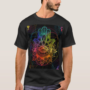 Camiseta Ornamentado hamsa: padrão de neon desenhado à mão.