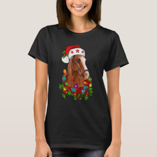 Camiseta Ornamento das Luzes de Santa Hat Engraçado Horse N