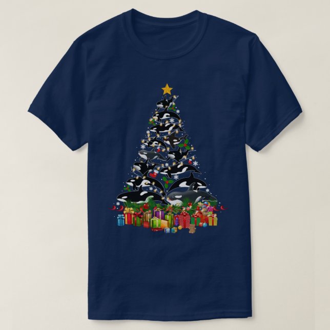 Camiseta Ornamento de Baleia Orca Natal Árvore  (Frente do Design)