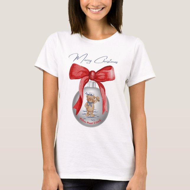 Camiseta Ornamento do Urso da Ilha Merry Christmas Hilton H (Frente)