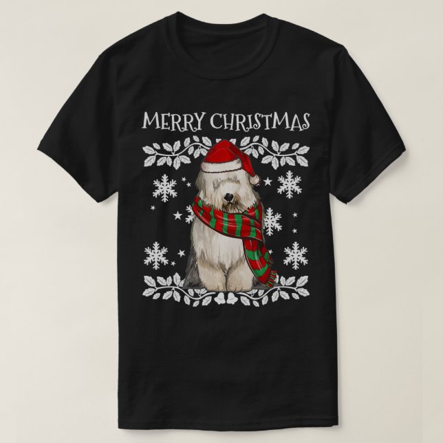Camiseta Ornamento Feliz de Natal Velho Xmas de Sheepdog In (Frente do Design)