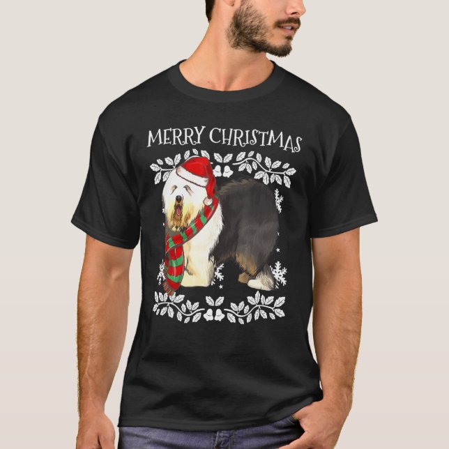 Camiseta Ornamento Feliz de Natal Velho Xmas de Sheepdog In (Frente)