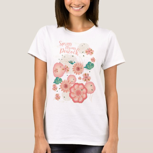 Camiseta Ornamento Floral de Peacock primavera Peach Garden (Frente)