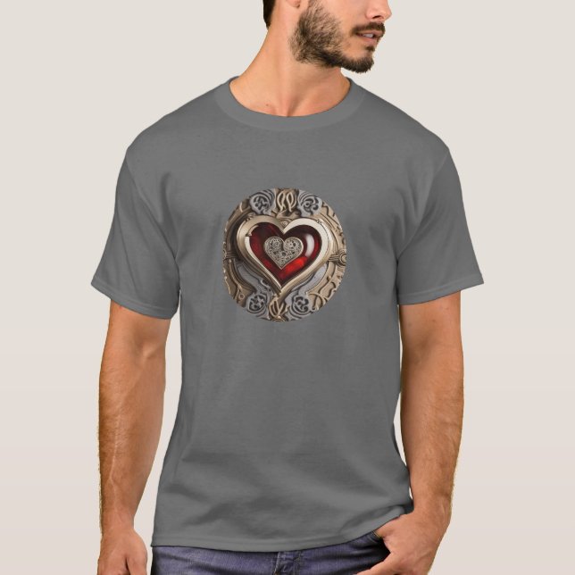 Camiseta Ornamento misterioso com coração vermelho (Frente)