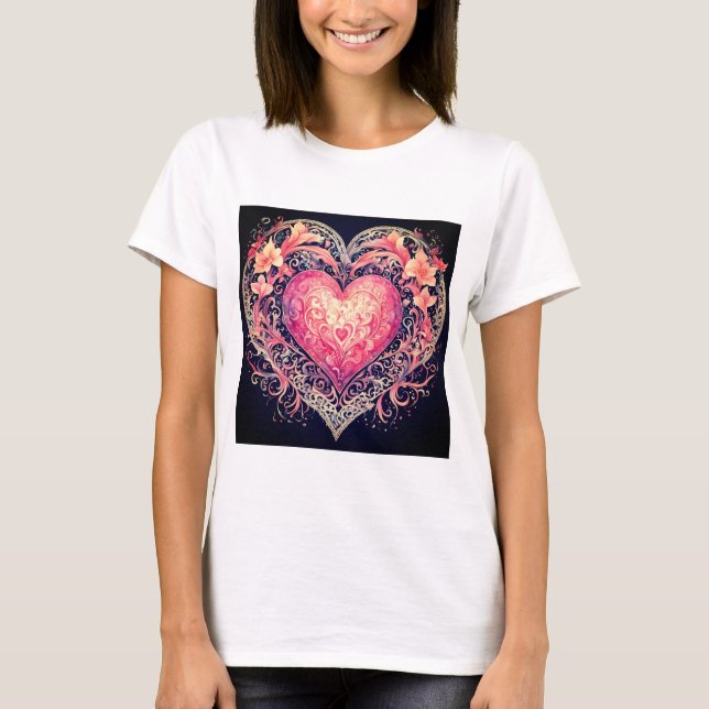 Camiseta Ornamentos de Flores de Amor Rosa namorados (Frente)