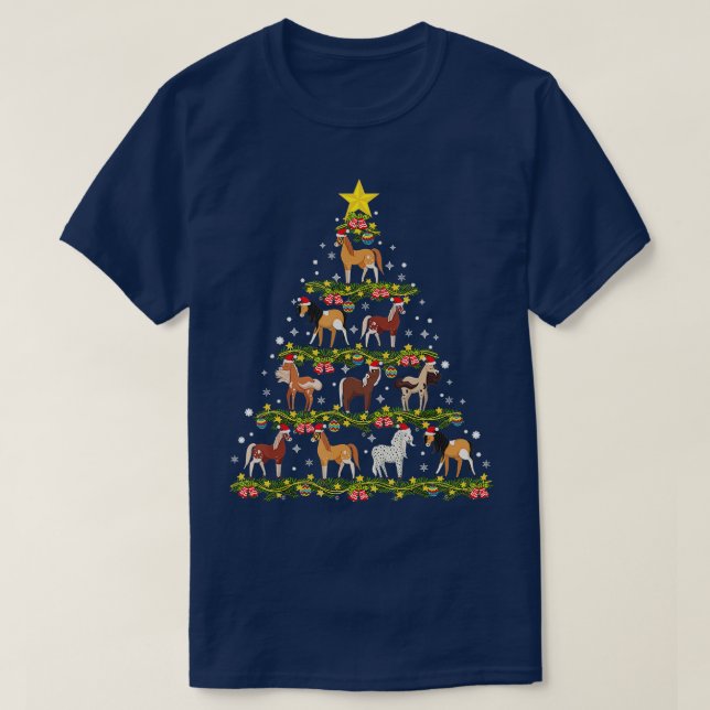 Camiseta Ornamentos de Natal para Cavalos de Árvore (Frente do Design)