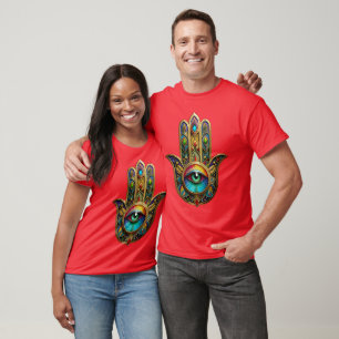 Camiseta Ornate Dourado Colorido Hamsa Verde no Terceiro Ol