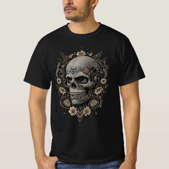 Camiseta Ornate Floral Skull Victorian Gothic Art Nouveau  (Frente)