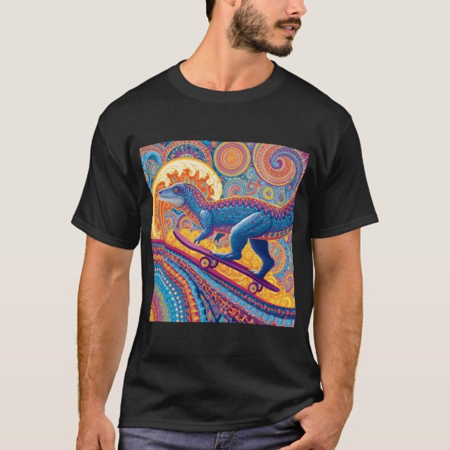 Camiseta Ornate Psychedelic Dino Skater (Frente)