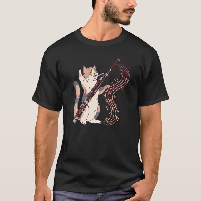 Camiseta Orquestra Musical Bassonista Gato Jogando Bassona (Frente)