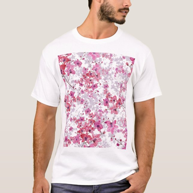 Camiseta Orquídea: beleza vermelha singular. (Frente)