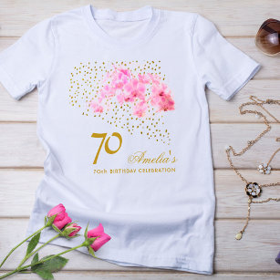 Camiseta Orquídea Cor de Água Dourada Glitter Aniversário d