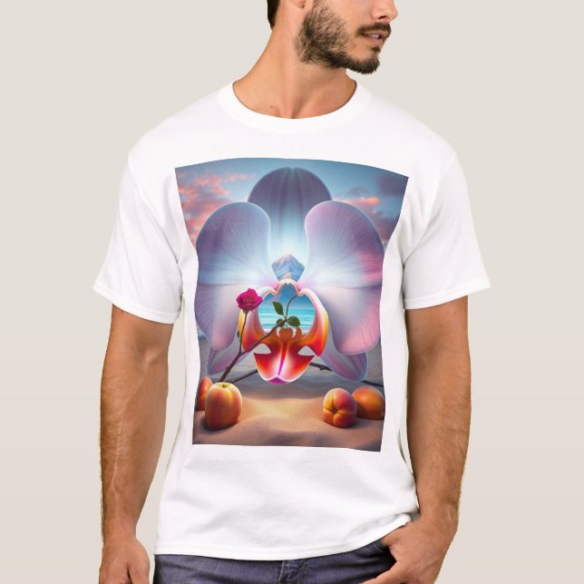 Camiseta Orquídea de Pêssegos de Praia de Oceano Limpo (Frente)