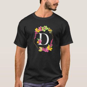 Camiseta Orquídeas Florais Monograma Inicial Rosa Amarelo V