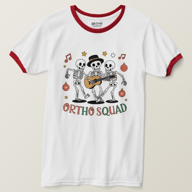 Camiseta Ortho Squad Dancing Skeletons (Frente do Design)