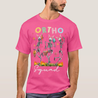 Camiseta Ortho Squad Páscoa Day Bunny Skeletons Dançando Or