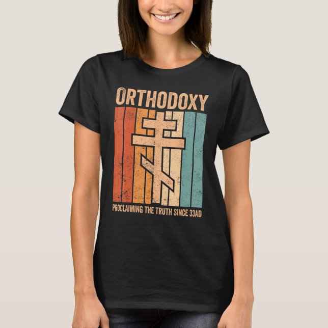 Camiseta Ortodoxia Ortodoxa Engraçada Proclamando o pecado  (Frente)