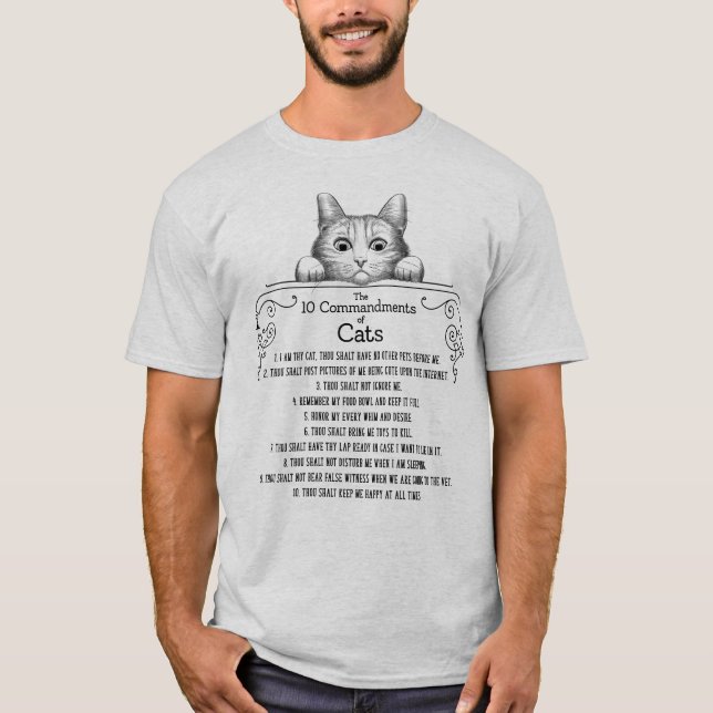 Camiseta Os 10 Mandamentos de Gatos Engraçados (Frente)