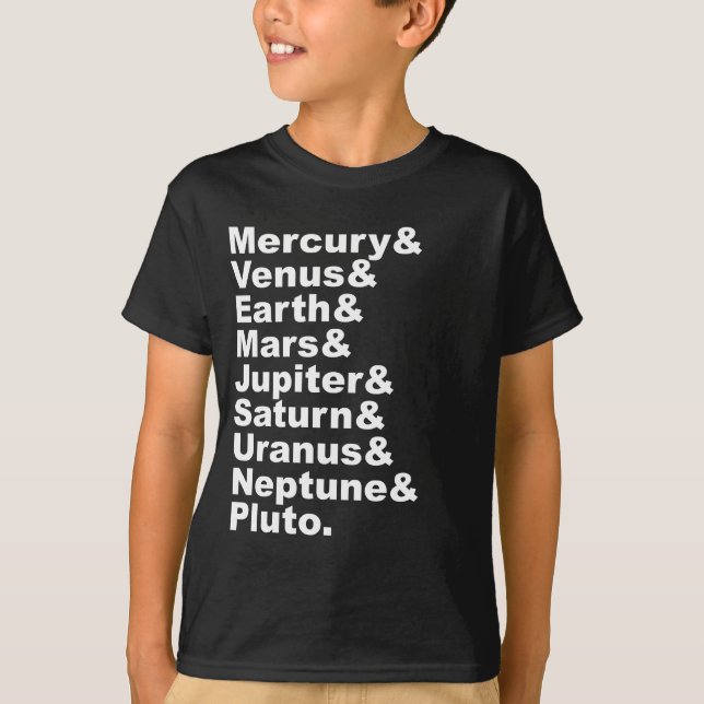 Camiseta Os 9 Planetas do Sistema Solar (Pré 2006) (Frente)