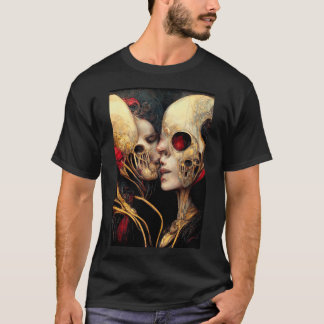 Camiseta os amantes, crânios beijando