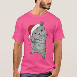 Camiseta Os Animais De Natal De Gato Lançam Lâmpadas Com