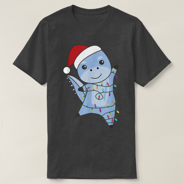 Camiseta Os Animais De Natal Do Natal Dino Luzes De Fada Di (Frente do Design)