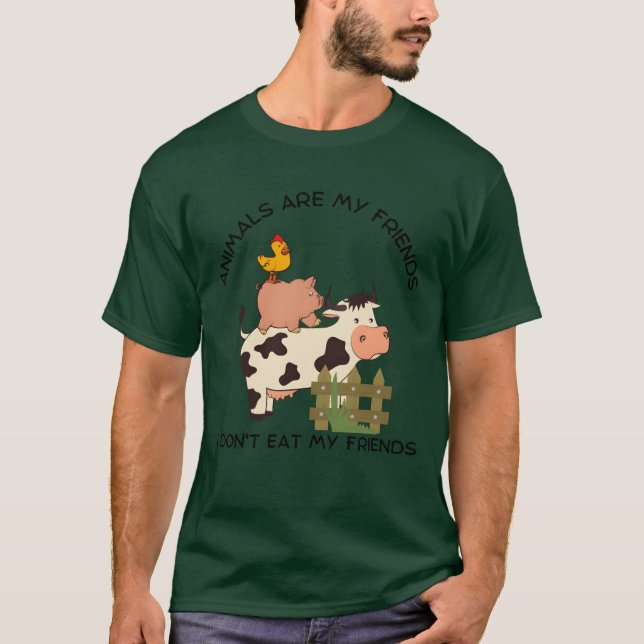 Camiseta Os Animais São Meus Amigos Eu Não Como Os Meus Ami (Frente)