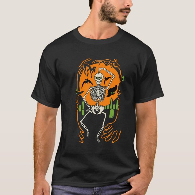 Camiseta os anos 30 de esqueleto em um t-shirt do cemitério (Frente)