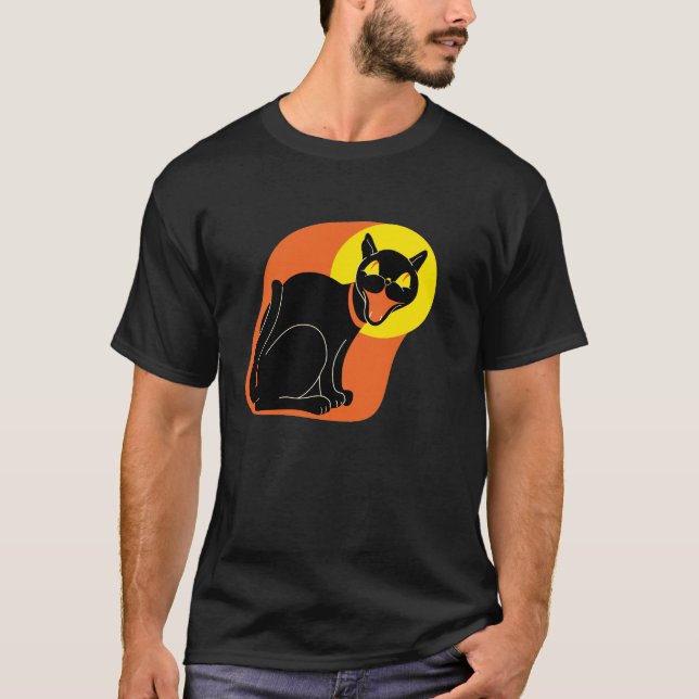 Camiseta os anos 50 gato e t-shirt da lua (Frente)