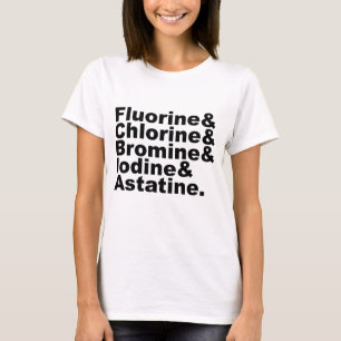 Camiseta Os Cinco Halogênios da Química Cloro Bromo