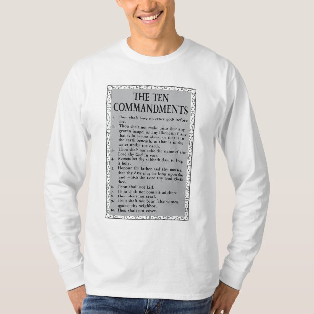 Camiseta Os Dez Mandamentos Bíblia Mens Longa Capa (Frente)