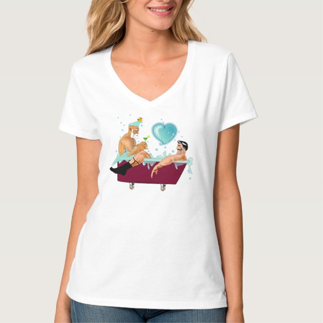 Camiseta Os dois gay do SlipperyJoe adoram a banheira de de (Frente)