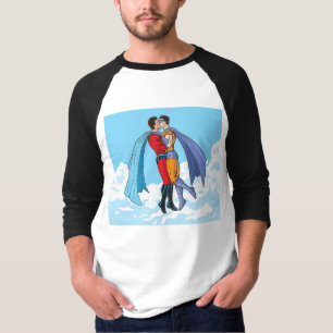 Camiseta Os dois super-heróis de Slipperyjoe beijando perso