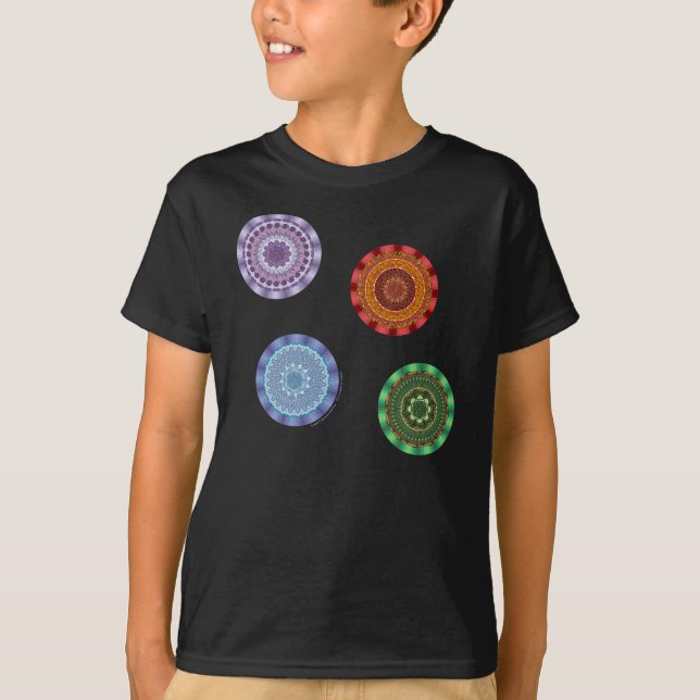 Camiseta Os elementos Mandalas Kid's e Baby Dark Shirt (Frente)