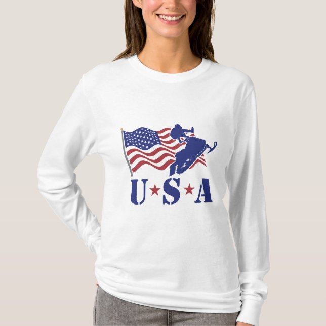 Camiseta Os EUA Snowmobile o t-shirt longo da Capa (Frente)