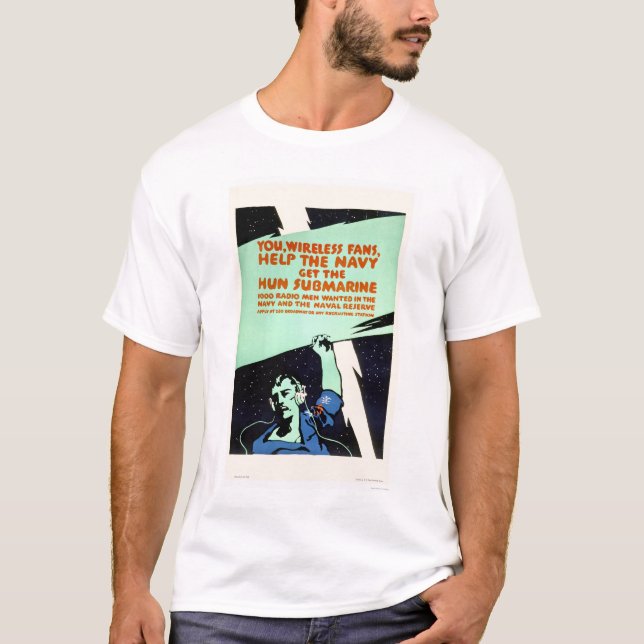 Camiseta Os fãs sem fio, ajudam o marinho (US02299) (Frente)