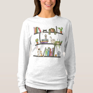 Camiseta Os Gatos Deitados em uma estante, Gato e Livros