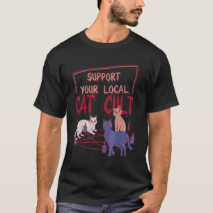 Camiseta Os Gatos No Pentagrama Suportam Seu Cult Local