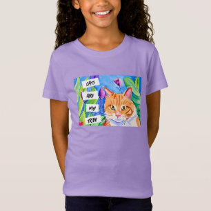 Camiseta Os gatos são a minha tribo   Laranja Gato e Flores