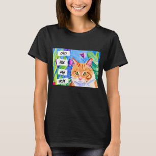 Camiseta Os gatos são a minha tribo Laranja Gato e Flores