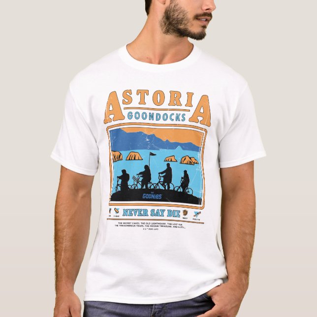 Camiseta Os Goonies Silhuettes Sobre Astoria Goondocks (Frente)