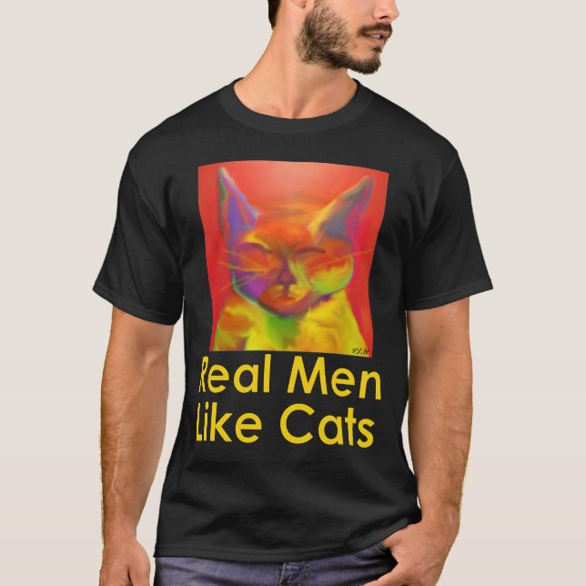 Camiseta Os homens reais gostam do t-shirt dos gatos (Frente)