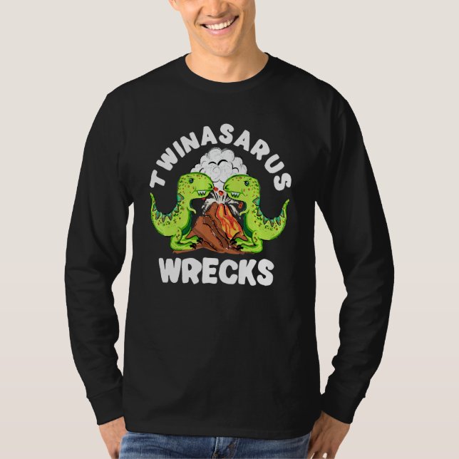 Camiseta Os Irmãos Gêmeos Dinossauros Twinassaurus destroem (Frente)