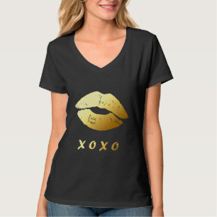 Camiseta Os lábios Dourados à moda XOXO abraçam beijos e